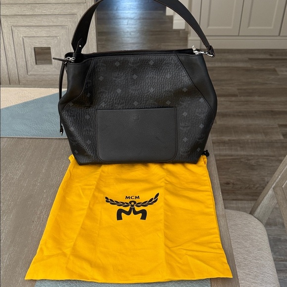 MCM Black Textured Logo Satchel - Picture 1 of 6